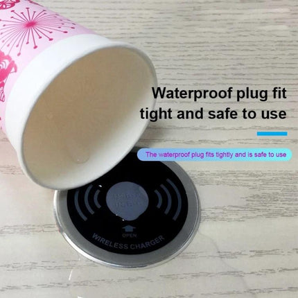 Embedded KP-ZMC Wireless Charger for Daily Home Desk Use showing waterproof plug and wireless charging pad integrated into desk