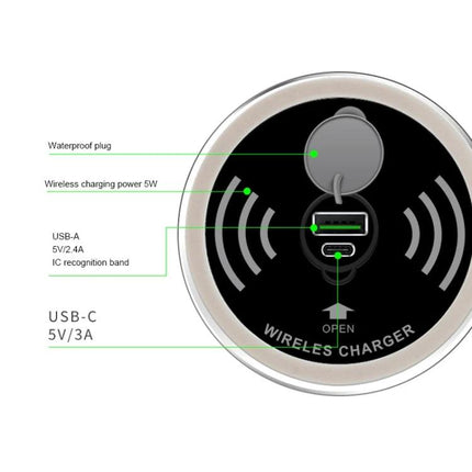 Embedded KP-ZMC Wireless Charger for Daily Home Desk Use integrated desk charger top view with USB-A and USB-C ports and wireless charging icon