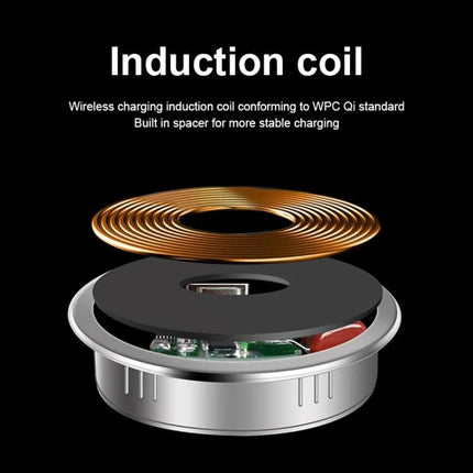 Embedded KP-ZMC Wireless Charger for Daily Home Desk Use - exploded view of induction coil and internal components for Qi wireless charging