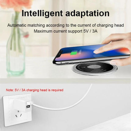 Embedded KP-ZMC Wireless Charger for Daily Home Desk Use showing phone placed on embedded wireless charging pad on a desk
