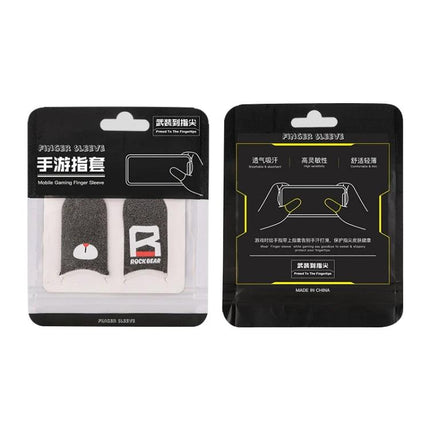 Comfortable ROCK Finger Covers for Daily Gaming At Home - gray conductive silver fiber gaming finger sleeves in retail packaging