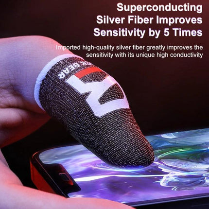 Comfortable ROCK Finger Covers for Daily Gaming At Home – silver fiber conductive fingertip sleeve on smartphone reducing slippage and improving sensitivity