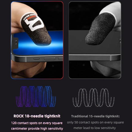 Comfortable ROCK Finger Covers for Daily Gaming At Home - black conductive finger covers showing touch sensitivity and anti-slip design