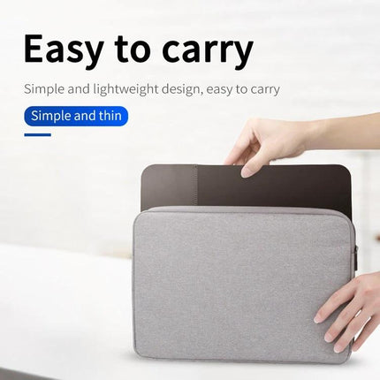 Functional Mouse Pad with Wireless Charging for Daily Home Office Use showing a slim, easy-to-carry mouse pad being placed into a gray carrying sleeve