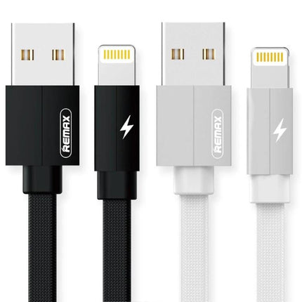 REMAX USB to Lightning Cable for Daily Device Charging — 2m braided USB to Lightning cables in black and white for iPhone and iPad charging