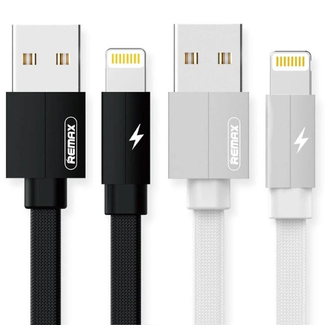 REMAX USB to Lightning Cable for Daily Device Charging — 2m braided USB to Lightning cables in black and white for iPhone and iPad charging