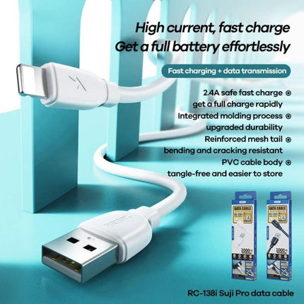 REMAX USB Cable for Charging Phones in Daily Life - white durable fast-charge USB to Lightning cable for daily charging and data transfer