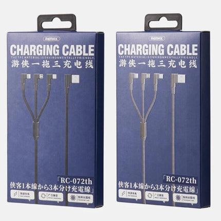 REMAX Charging Cable for Daily Home and Travel Devices — triple-head multi-device charging cable in retail packaging