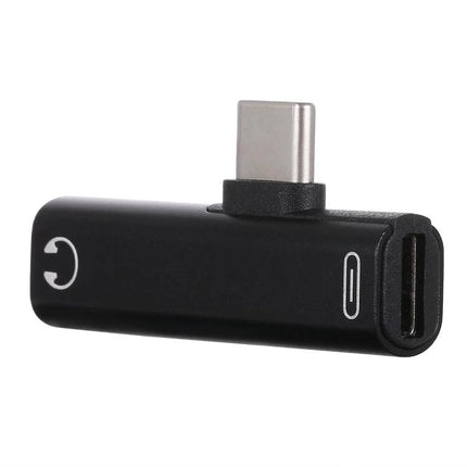 Compact Adapter for Everyday Phone Charging and Audio black Type-C dual port dongle for charging and headphones