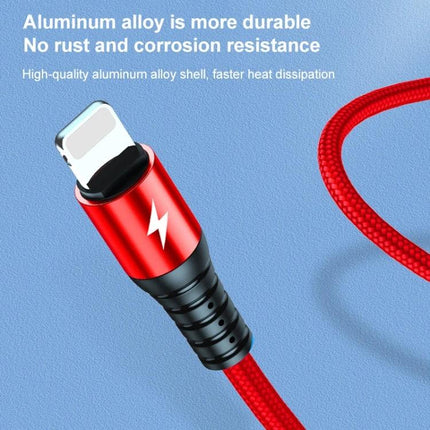K061 Versatile 3-in-1 Cable for Daily Device Charging Needs – red aluminum-alloy Lightning connector with braided cable for durable charging