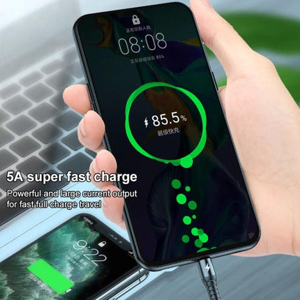 K061 Versatile 3-in-1 Cable for Daily Device Charging Needs - hand holding phone fast charging with laptop and earbuds setup