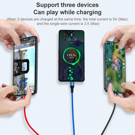 K061 Versatile 3-in-1 Cable for Daily Device Charging Needs – image showing three devices charging simultaneously with colored cables