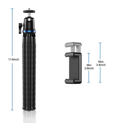 Apexel Tripod for Home and Travel Photography Sessions compact 11.8in handheld tripod with adjustable phone mount (2.6–3.4in)
