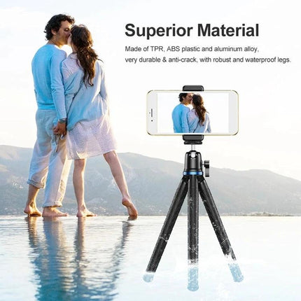 Apexel Tripod for Home and Travel Photography Sessions showing couple reflection with smartphone mounted on tripod