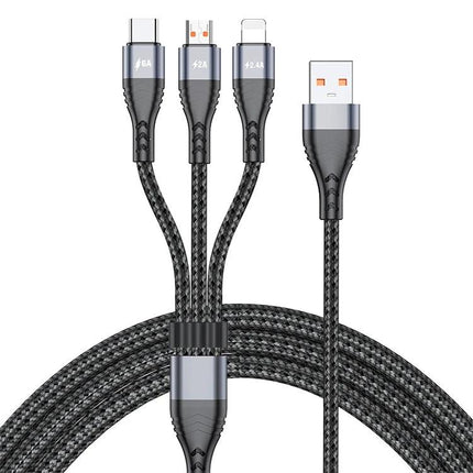 Cable for Charging Devices Daily at Home and Travel - braided 3-in-1 USB to USB-C Micro USB Lightning charging cable for phone tablet and travel