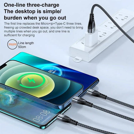 Cable for Charging Devices Daily at Home and Travel - three-device braided charging cable powering phone tablet and more from one outlet