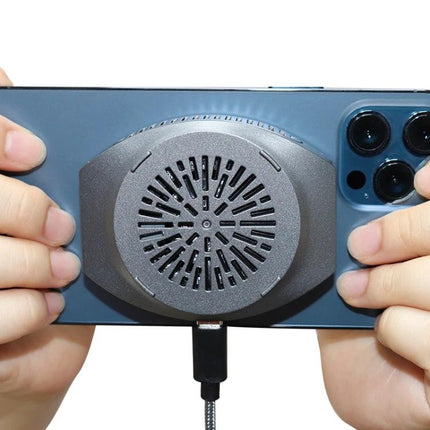 Cooling Wireless Charger for Daily Phone Use at Home mounted on back of phone keeping device cool during gaming and streaming