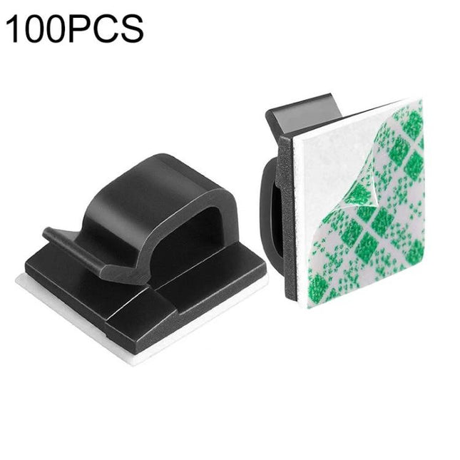 Cable Clips for Organizing Desk Cables in Daily Use - black plastic adhesive cord holders, set of 100 for tidy workspace