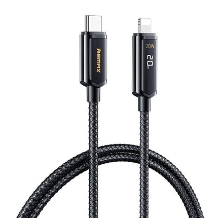 REMAX Cable for Daily Phone Charging at Home or Travel braided 20W USB-C to Lightning cable with digital charging speed display