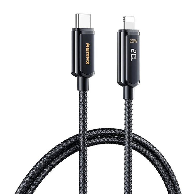REMAX Cable for Daily Phone Charging at Home or Travel braided 20W USB-C to Lightning cable with digital charging speed display