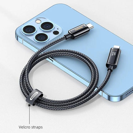 REMAX Cable for Daily Phone Charging at Home or Travel braided USB-C to Lightning cable with digital display and Velcro straps