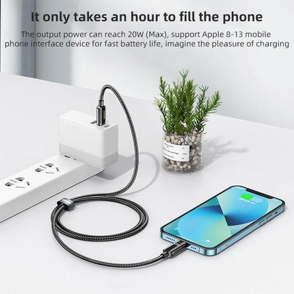 REMAX Cable for Daily Phone Charging at Home or Travel - braided 20W fast charge cable with digital display connected to smartphone on desk