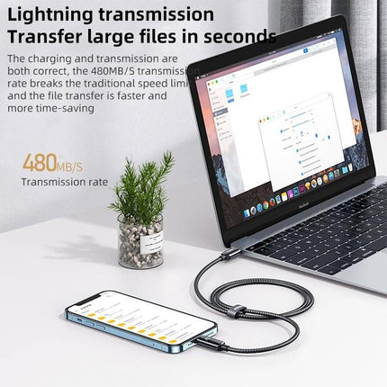 REMAX Cable for Daily Phone Charging at Home or Travel — braided cable charging iPhone to laptop with digital display, fast 480MB/s transfer
