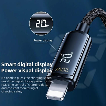 REMAX Cable for Daily Phone Charging at Home or Travel - braided 20W smart digital display charging cable for desk and travel