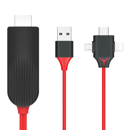MiraScreen Cable for Connecting Devices to TV in Daily Use - black dongle with red cable and USB, HDMI and multi-device connector