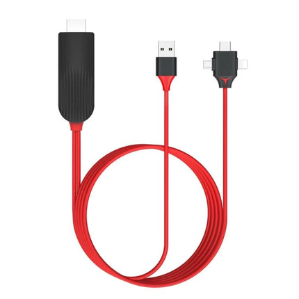MiraScreen Cable for Connecting Devices to TV in Daily Use - red wired HDMI to USB and multi connector for phone to TV streaming
