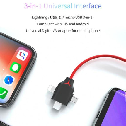 MiraScreen Cable for Connecting Devices to TV in Daily Use - 3-in-1 Lightning/USB-C/micro-USB cable connecting phone to TV for streaming and photos
