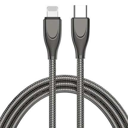 Durable USB-C to Lightning Cable for Everyday Device Charging - braided metal cable shown with USB‑C and Lightning connectors