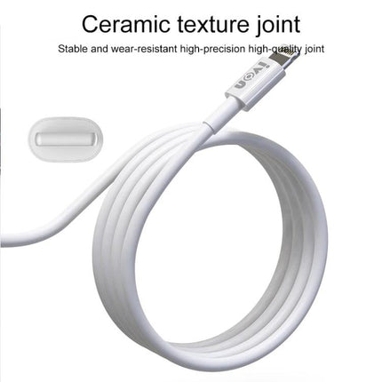IVON 2 Meter Micro USB Cable for Everyday Device Charging white TPE cable showing ceramic texture joint coiled for charging and data transfer