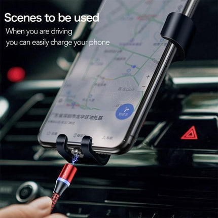 CaseMe Magnetic USB Cable for Travel and Daily Charging shown connecting phone in car mount for quick hands-free charging