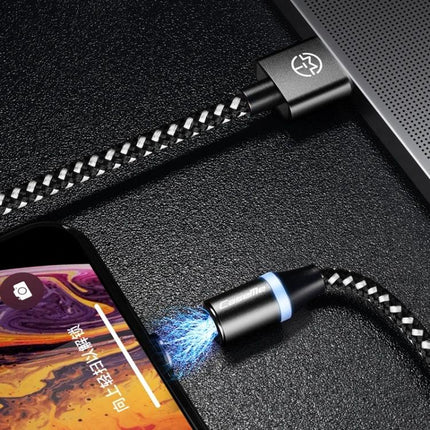 CaseMe Magnetic USB Cable for Travel and Daily Charging - braided magnetic charging cable connecting smartphone to laptop for quick travel and daily use