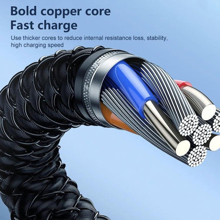 REMAX Lanyard USB-C Cable for Everyday Travel Essentials showing braided exterior and bold copper core for fast charging and portability