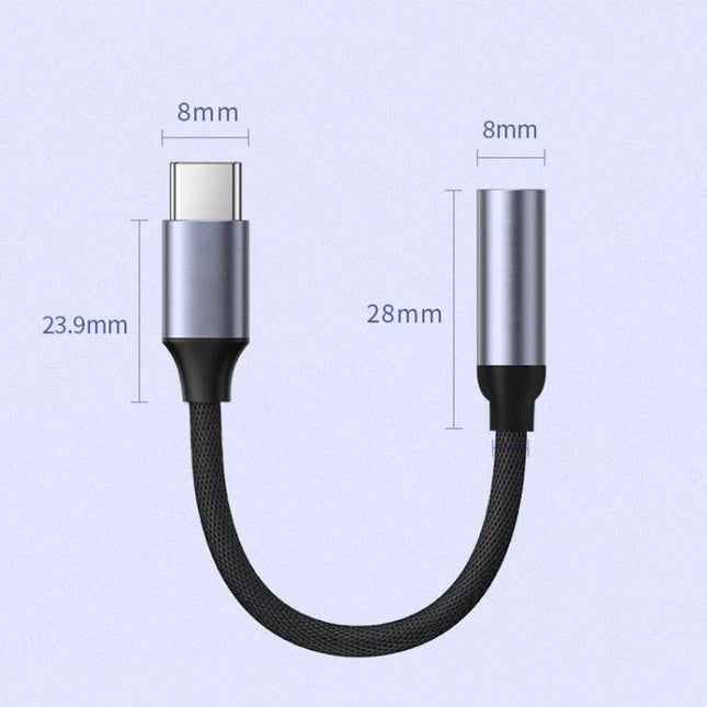 Adapter for Connecting USB-C Devices to 3.5mm Headphones Daily — compact USB-C to 3.5mm adapter with braided cable and metal housings