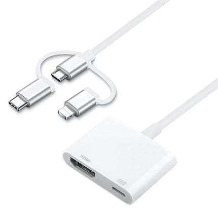Easily Mirror Your Phone Screen to a Larger TV at Home - white multi-port HDMI adapter for phones and tablets