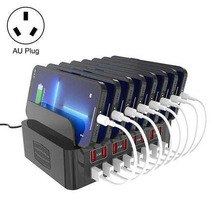 YFY Charging Stand for Home Office Devices and Tablets charging multiple phones in organized dock with AU plug and white cables