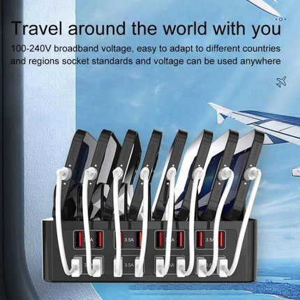 YFY Charging Stand for Home Office Devices and Tablets on desk charging multiple phones and tablets neatly