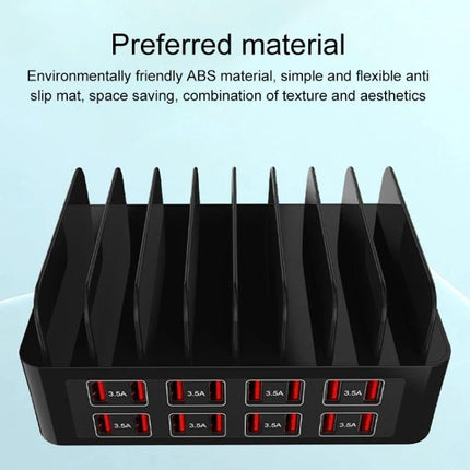 YFY Charging Stand for Home Office Devices and Tablets black multi-slot ABS charging station with 10 USB ports and vertical device dividers