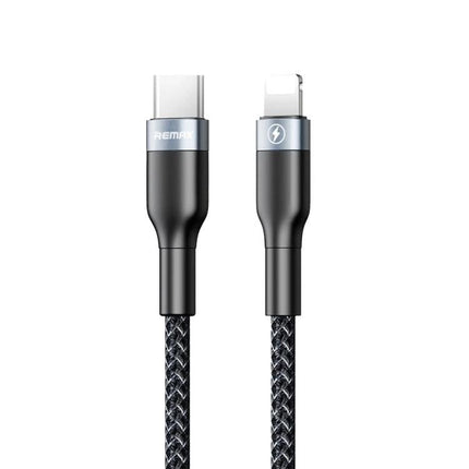 REMAX USB-C to Lightning Cable for Everyday Device Charging - braided black cable showing USB-C and Lightning connectors