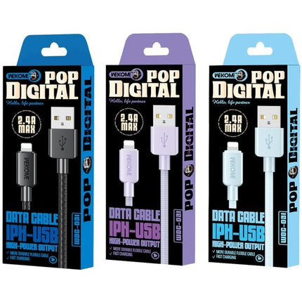 WEKOME Cable for Everyday Device Charging and Connectivity - 1m nylon braided IPH-USB data cable 2.4A 480MB/S, durable tangle-free, multi-device charging