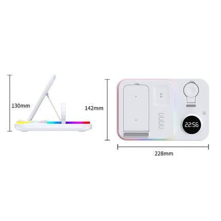 30W 4 In 1 Wireless Charger With 5W 7W 10W 15W Output For Apple Headset - white 4-in-1 charging dock with dimensions and LED ring