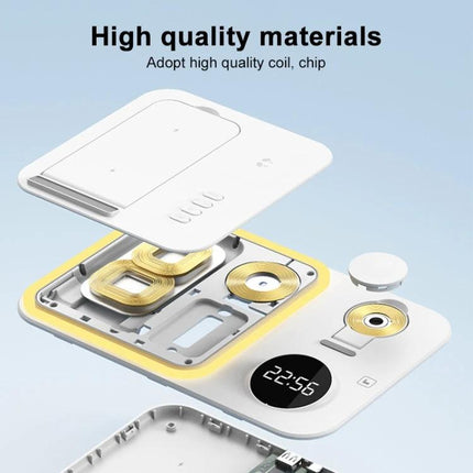 30W 4 In 1 Wireless Charger With 5W 7W 10W 15W Output For Apple Headset showing internal coils, magnetic induction design and LED display