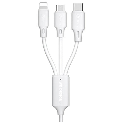 Multi-Device Charging Cable for Daily Home and Travel Use - white 3-in-1 cable with Lightning, Micro‑USB and USB‑C connectors for phones and tablets