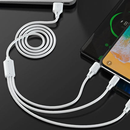 Multi-Device Charging Cable for Daily Home and Travel Use - white 3-in-1 cable charging phone and tablet simultaneously