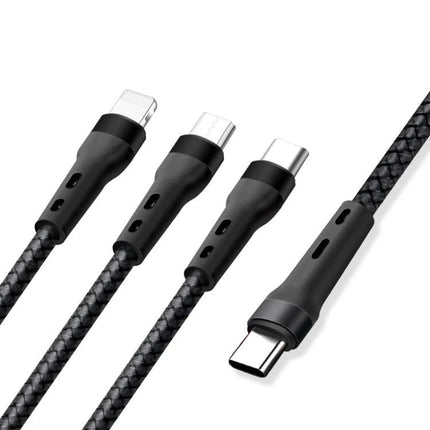 Multi-Device Charging Cable for Daily Device Connections - braided 3-in-1 cable with USB-C, Lightning and Micro USB connectors for charging phone tablet accessories