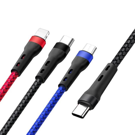 Multi-Device Charging Cable for Daily Device Connections - braided 3-in-1 cable with USB-C, Lightning and Micro-USB connectors for charging phone, tablet, accessories