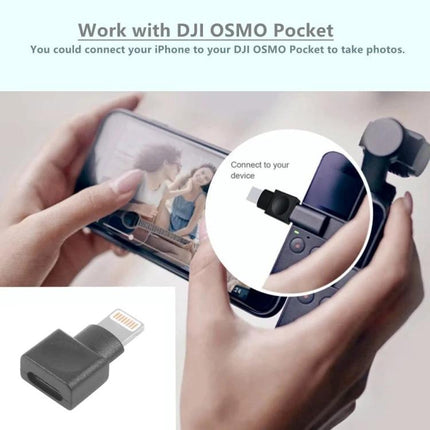 Daily Use Adapter for Phones with Protective Cases connecting iPhone to DJI OSMO Pocket for charging and easy plug-in without removing case
